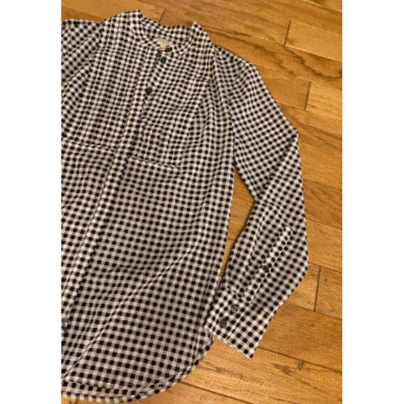 J.Crew Women's XS Black & White Checkered Long-Sleeve Shirt - Picture 2 of 9